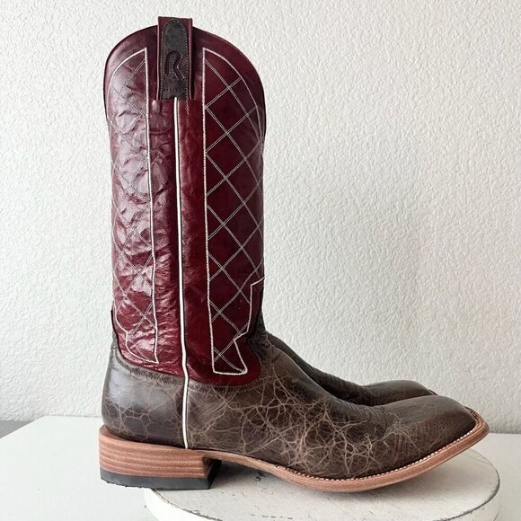 Rod Patrick Mens Cowboy Boots 14.5A Brown Mocha Bison Leather Western Square Toe - Picture 2 of 11